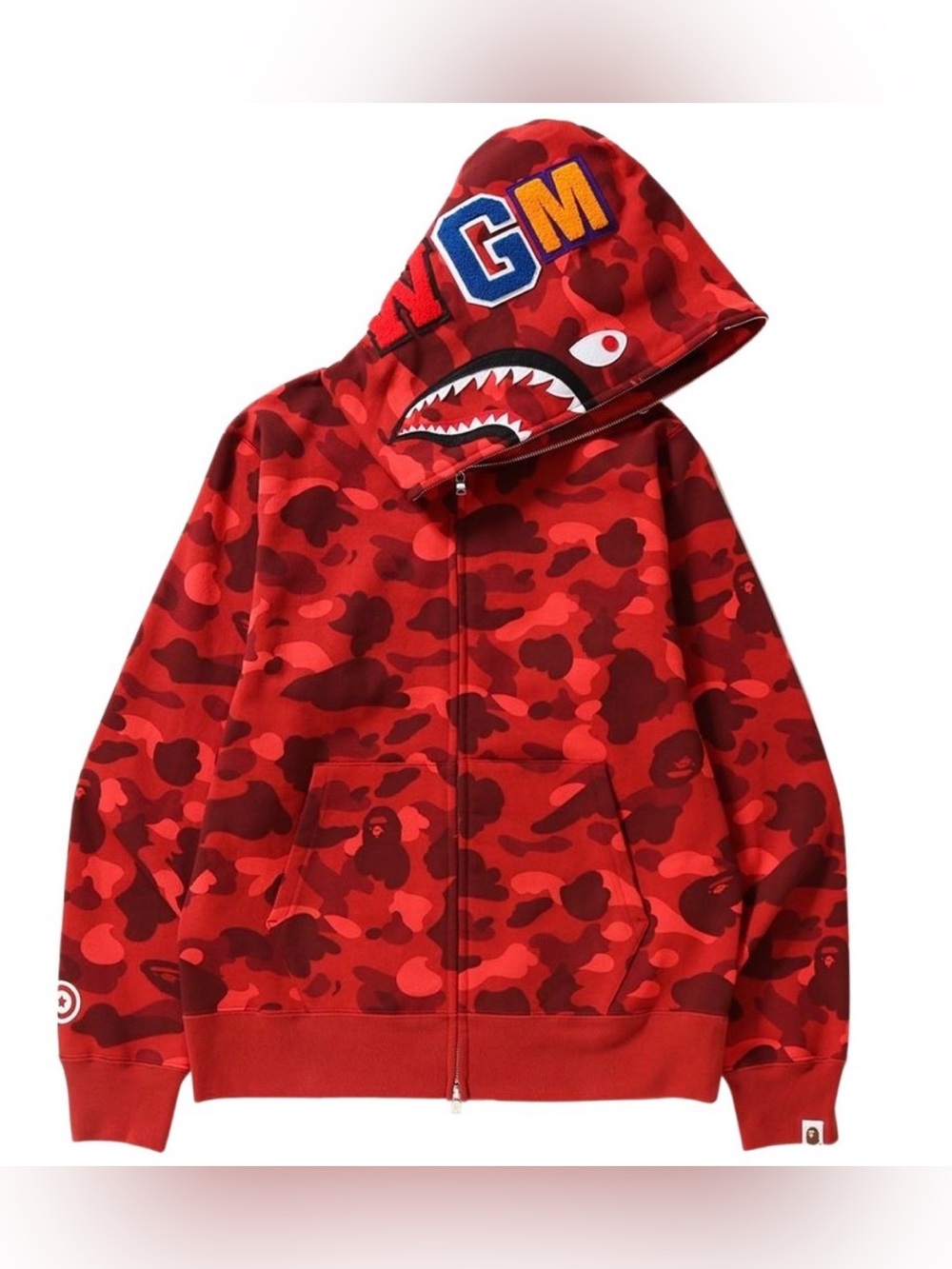 BAPE A Bathing Ape Red Camo Shark Full Zip Hoodie Men’s L Japan Rare